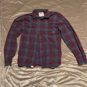 Vans Off The Wall mens xl men’s button up l/s flannel grey/red plaid